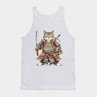 Japanese Samurai Cat with Sword Tank Top